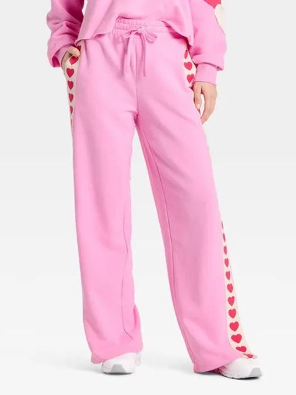 JoyLab Pink Heart Stripe Wide Leg Cozy Sweatpants XS Valentine